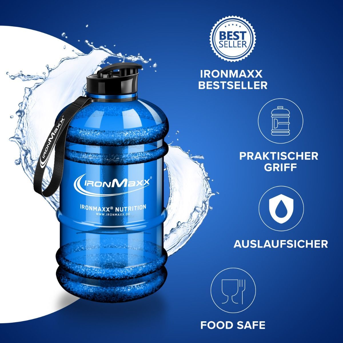 IronMaxx Water Gallon 2200 ml. (Permatoma mėlyna)