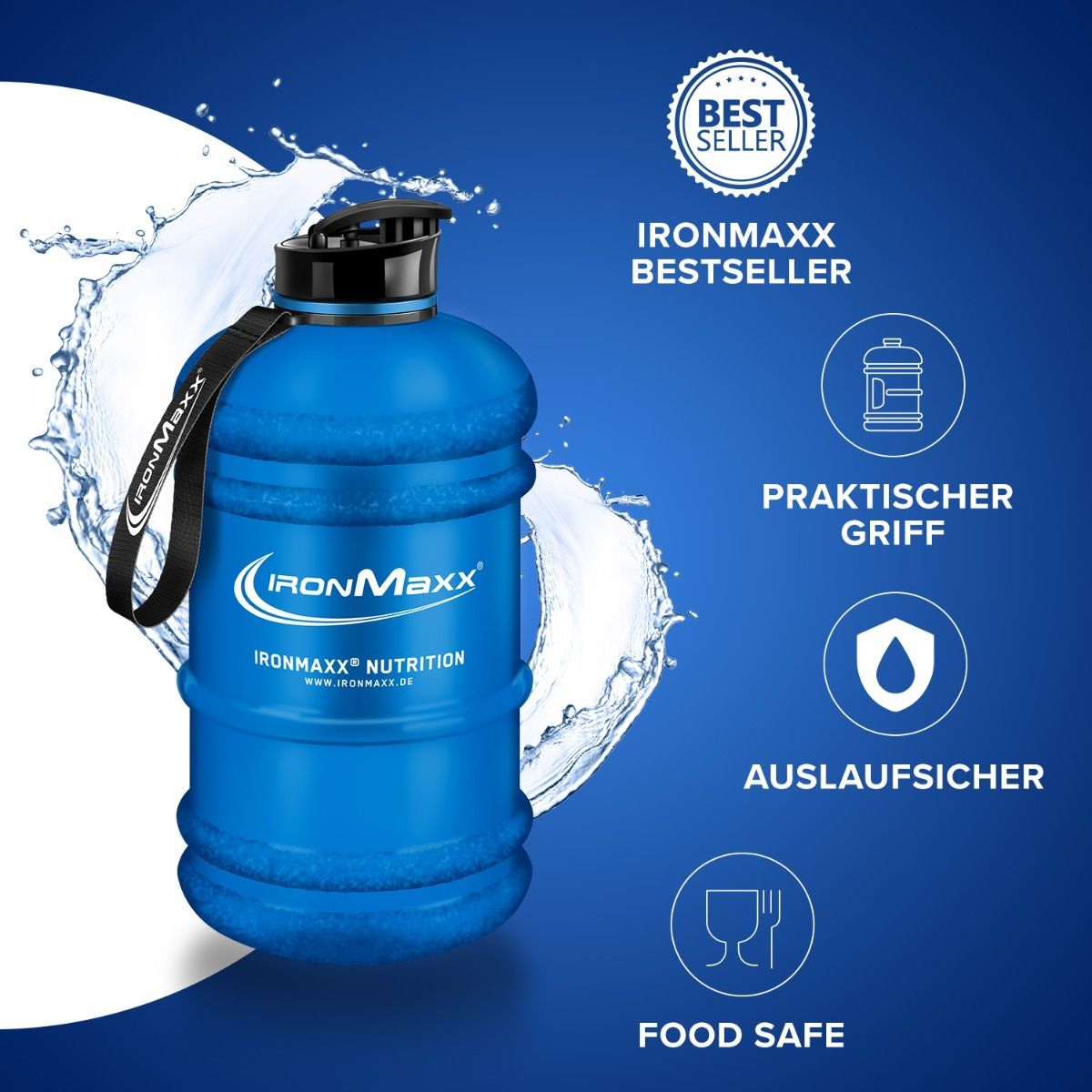 IronMaxx Water Gallon 2200 ml. (Mėlyna matinė)